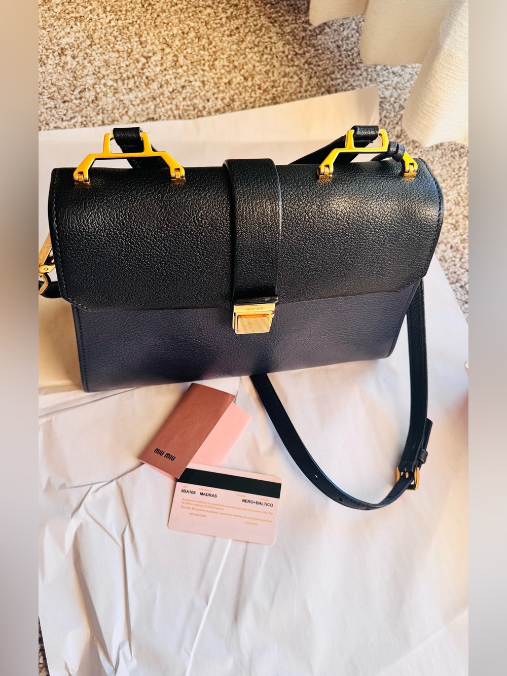 Miu Miu Madras Black Blue Leather Bag - Picture 6 of 8